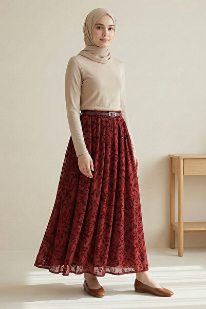 Kirazgym Fusta de damă din organza, căptușită, cu curea și model în relief, s...