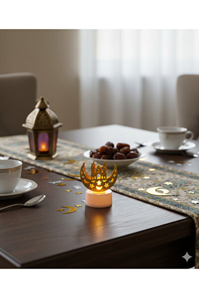 DODOMAR 6 cm Ramazan Ledli Tealight Mum Altın Metal Cami Model - Kendinden Pi...
