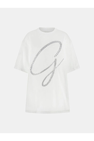 Guess Short Sleeve Crew Neck Maxi g Stapled Women's White T-Shirt W6Gi39K3478...