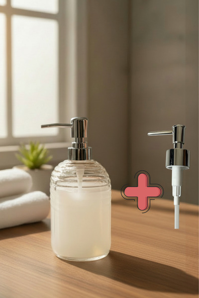 Padilon موزع صابون سائل زجاجي سعة 500 مل مع رأس من الكروم ومضخة احتياطية هدية...