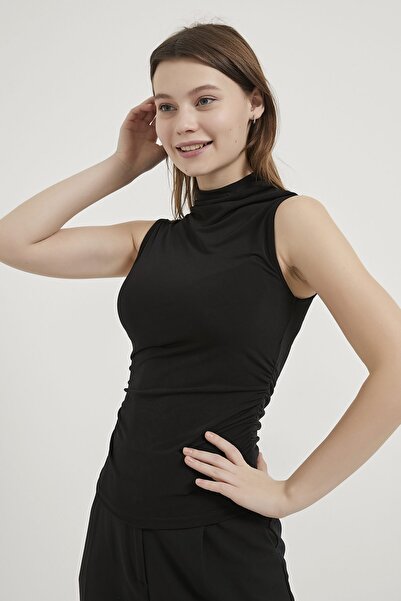 Arma Life Armalife 10568 Standing Collar Zero Sleeve Drawn-Front Women's Blouse