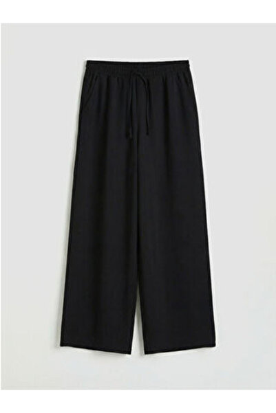 LC Waikiki M1 Season Black Wide Leg Women's Trousers with Elastic Waist