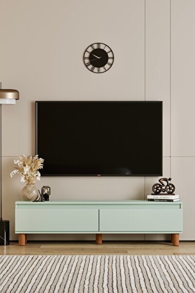 moldesan Mila Mint Yeşili MDF 120 cm Tv Ünitesi raflı,kapaklı,ayaklı