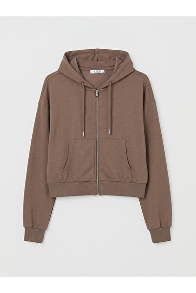 LC Waikiki Xside Brown Hooded Women's Zipper Sweatshirt