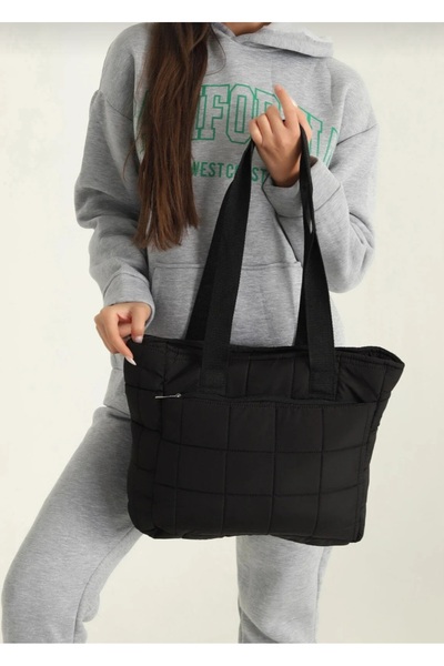 karyam Siyah kapitone fermuarlı kadın el kol ve omuz çantası