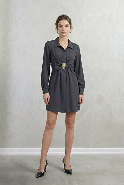 STELLA PULVIS Gray Accessory Detailed Above-Knee Crepe Dress