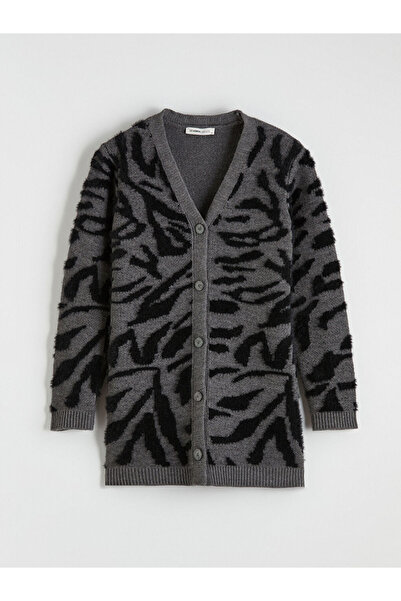 LC Waikiki LCW GraceBlack V-Neck Με σχέδιο Γυναικεία Πλεκτή Ζακέτα