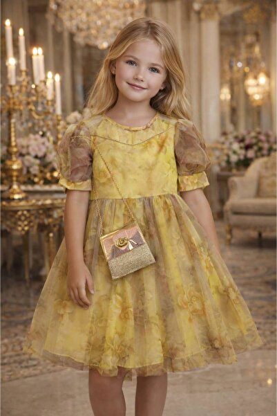 EXTRAÇARŞI Rochie de aniversare pentru fetițe, cu model floral, cu geantă, pe...