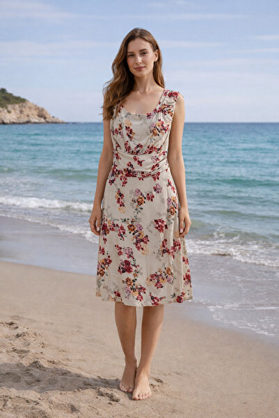 AYHAN Rochie Twomail din bumbac pieptănat cu imprimeu floral și căptușeală in...