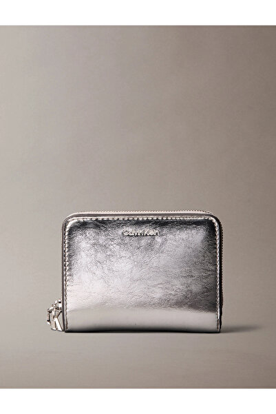 Calvin Klein Ck Metallic Cover Zippered Women's Metallic Gray Wallet Lv04F110...