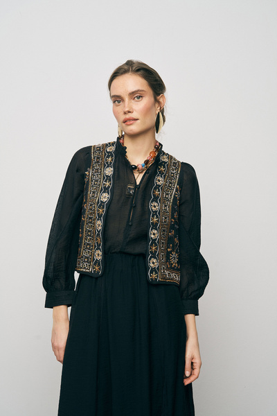 Orfeo Negro Women's Handcrafted Beaded and Embroidered Modal Vest