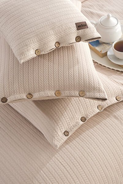 MUEV Bohemian Single 100% Cotton Pique Buttoned 1 Pillowcase 1 Throw Pillow C...