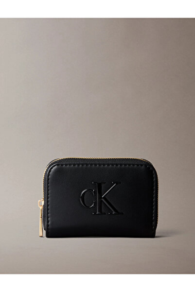 Calvin Klein Portofel negru pentru femei Bold CK, de mărime medie, cu fermoar...