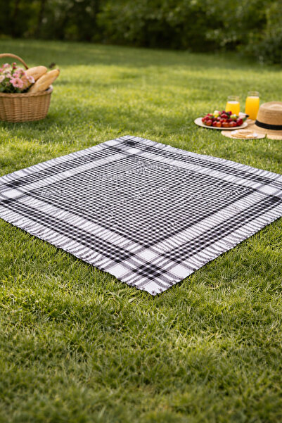 Belifanti Collection Black Checkered Picnic Mat Multi-Purpose Tablecloth, Tab...