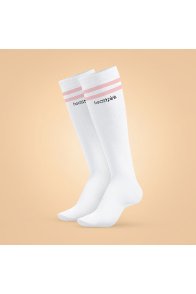 GymBeam Șosete până la genunchi albe - BeastPink