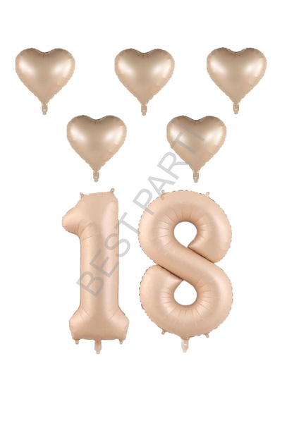 BEST PARTİ Best Sand Beige Color 18Th Birthday Foil Balloon Celebration Set