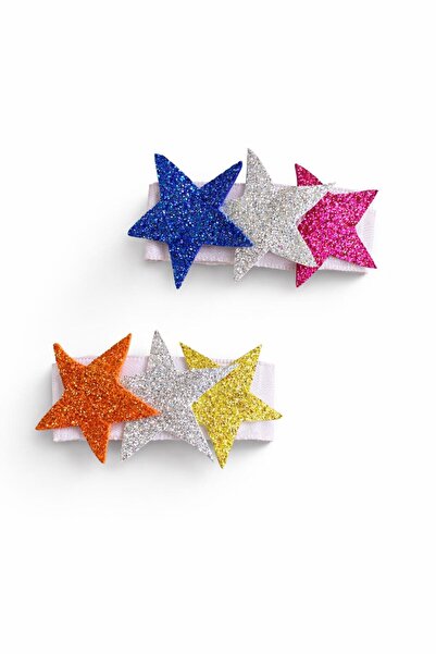 shop 6-Piece Star-Shaped Sparkling Children's Buckle - Mixed Color Glitter Ha...