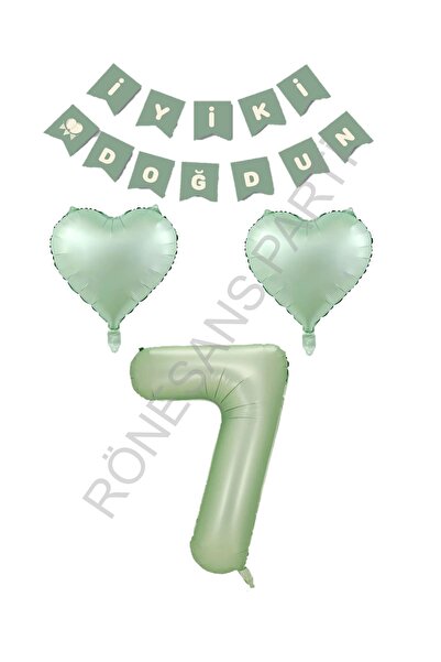 RÖNESANS PARTİ Rönesans Green Color Number Heart Banner Birthday Set Age-7