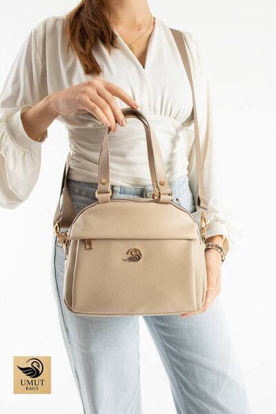Çanta Trend Monogram Beige Faux Leather Women's Hand Shoulder and Crossbody Bag