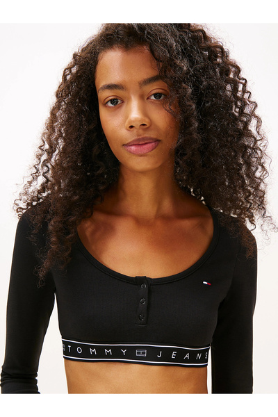 Tommy Hilfiger تي شيرت نسائي من TJW SP Crop Tape LS Rib