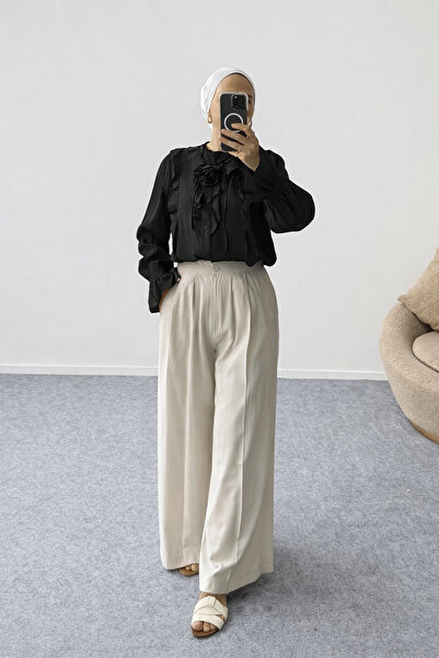 Hatun Atila Women's Rose Accessory Ruffle Detailed Buttoned Shirt Blouse