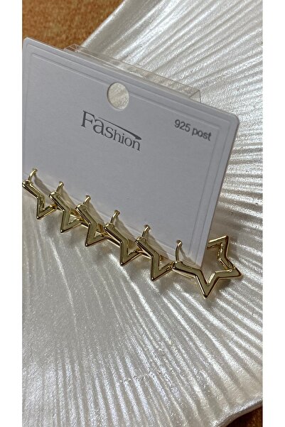 SELUVİA 6’lı Gold Altın Kaplama Halka Modelli Yıldız Star Küpe Seti