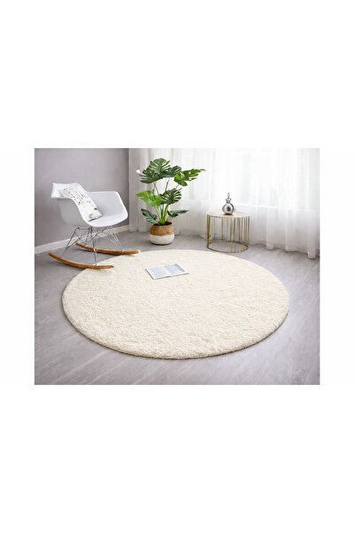 Sarar Yuvarlak Peluş Kaymaz Jel Taban Krem Pofuduk Halı Yolluk Kilim