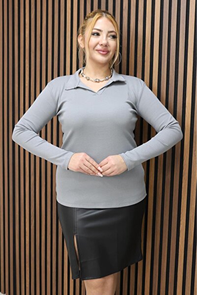 Siyezen Plus Size Polo Collar Cotton Lycra Basic Blouse