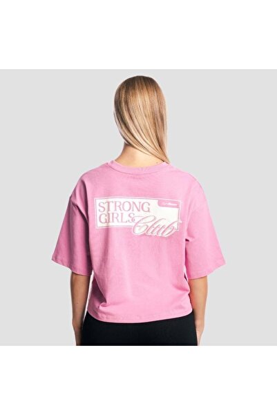 GymBeam Tricou roz cu imprimeu pătrat pentru femei Girls Club