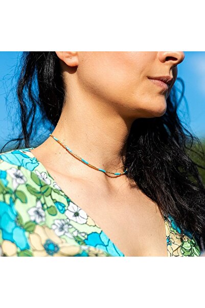 Ezera FIERBINTE! Colier cu pietre semiprețioase turcoaz, choker placat cu aur...