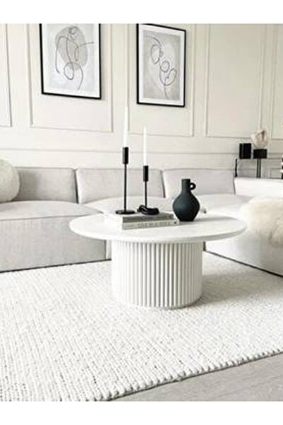 Genrics Modern white wooden round coffee table