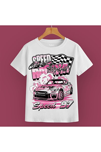FALAVİ  Speed 97 Pembe Araba Desenli Tişört
