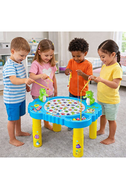Muhcu Home Çocuk 4 Kişilik Sesli v Işıklı Balık Tutma Oyun Seti