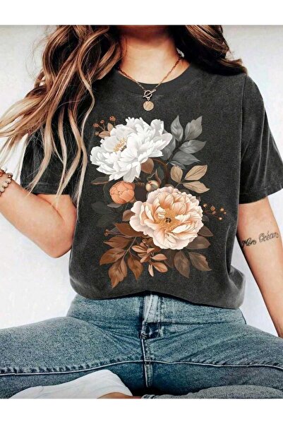 DİVİN Tricou de damă supradimensionat cu imprimeu și efect spălăcit