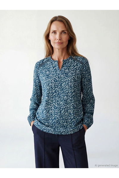 LC Waikiki Bluză cu imprimeu LCW Grace Blue cu guler tip scooped