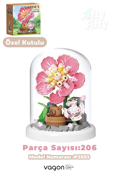 Vagonlife Panlos Yko Series Peony Model with Capybara Figure 206 Pieces Toy B...