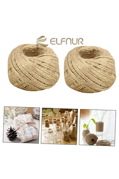 elfnur Wicker Jute Rope 2 Rolls 200 Meters Natural -100 Gr Linen Rope, Wicker...