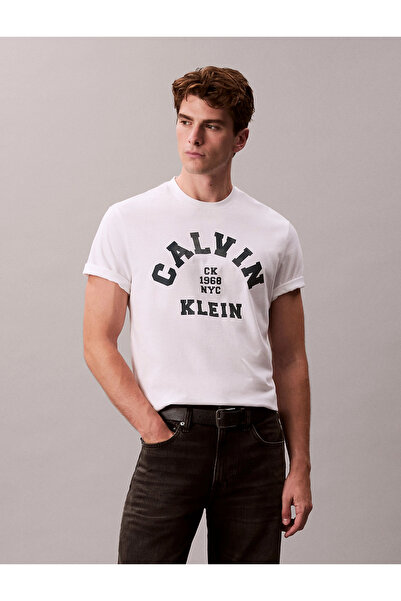 Calvin Klein SS 20S LN Calvin College Graphic Erkek Bisiklet Yaka T-Shirt Beyaz