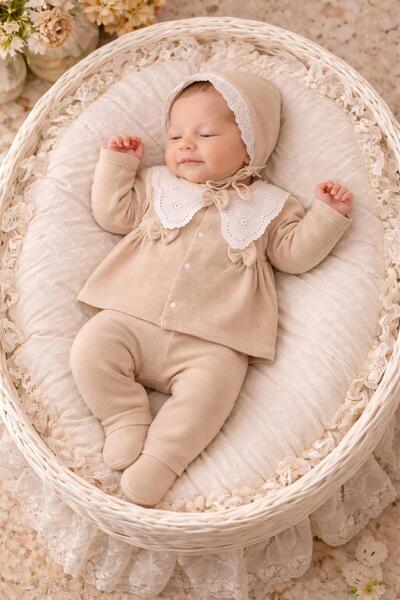 BYS BABY FASHION طقم ملابس من 5 قطع من قماش الوافل القطني المزخرف للفتيات حدي...