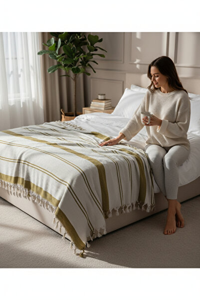 DNRYSL 100% Cotton Black Bench Woven Pique, Mustard Striped, Double Size 200X...