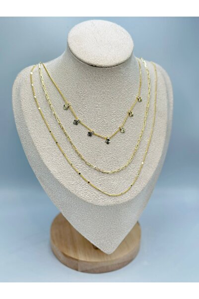 BYYEŞO Yonca Charm Detay Set Kolye (Çelik)