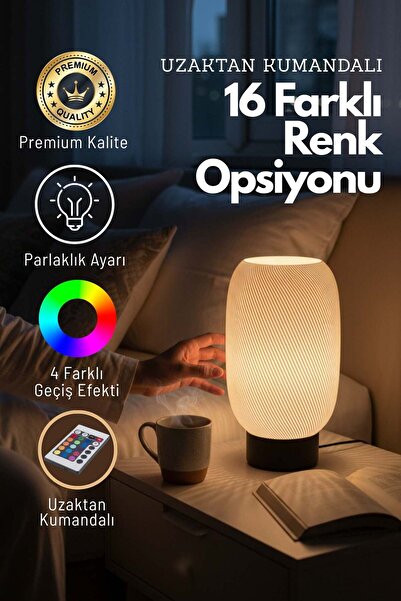 ruven Uzaktan Kumandalı Rgb 16 Renk Abajur Masa Lambası - Modern Gece Lambası