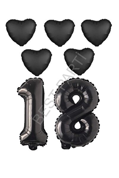 BEST PARTİ Best Black Color 18Th Birthday Foil Balloon Celebration Set