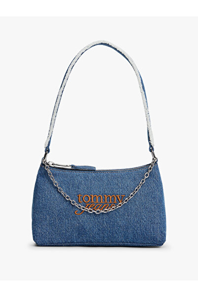 Tommy Hilfiger Kadın Zincir Aksesuarlı Fermuarlı İç Cepli Denim Lacivert Omuz...