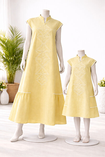 UD Mother and daughter jalabiya with elegant geometric embroidery