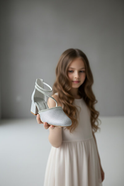 Adım Dünyası Women's Beige Glittery Short Block Heel Ankle Strap Stylish Even...