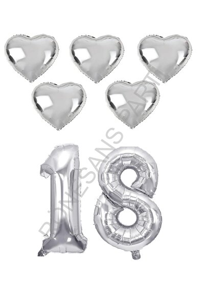 RÖNESANS PARTİ Rönesans Silver Color 18Th Birthday Foil Balloon Celebration Set