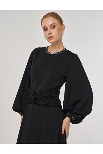 Kayra Bel Detailled Stylish Dress Black 23004