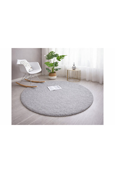 Sarar Yuvarlak Peluş Kaymaz Jel Taban Gri Pofuduk Halı Yolluk Kilim
