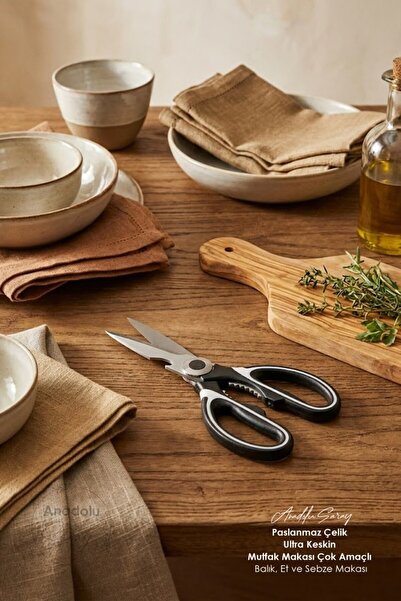 Anadolu Saray مقص مطبخ فائق الحدة من الفولاذ المقاوم للصدأ - مقص متعدد الاستخ...